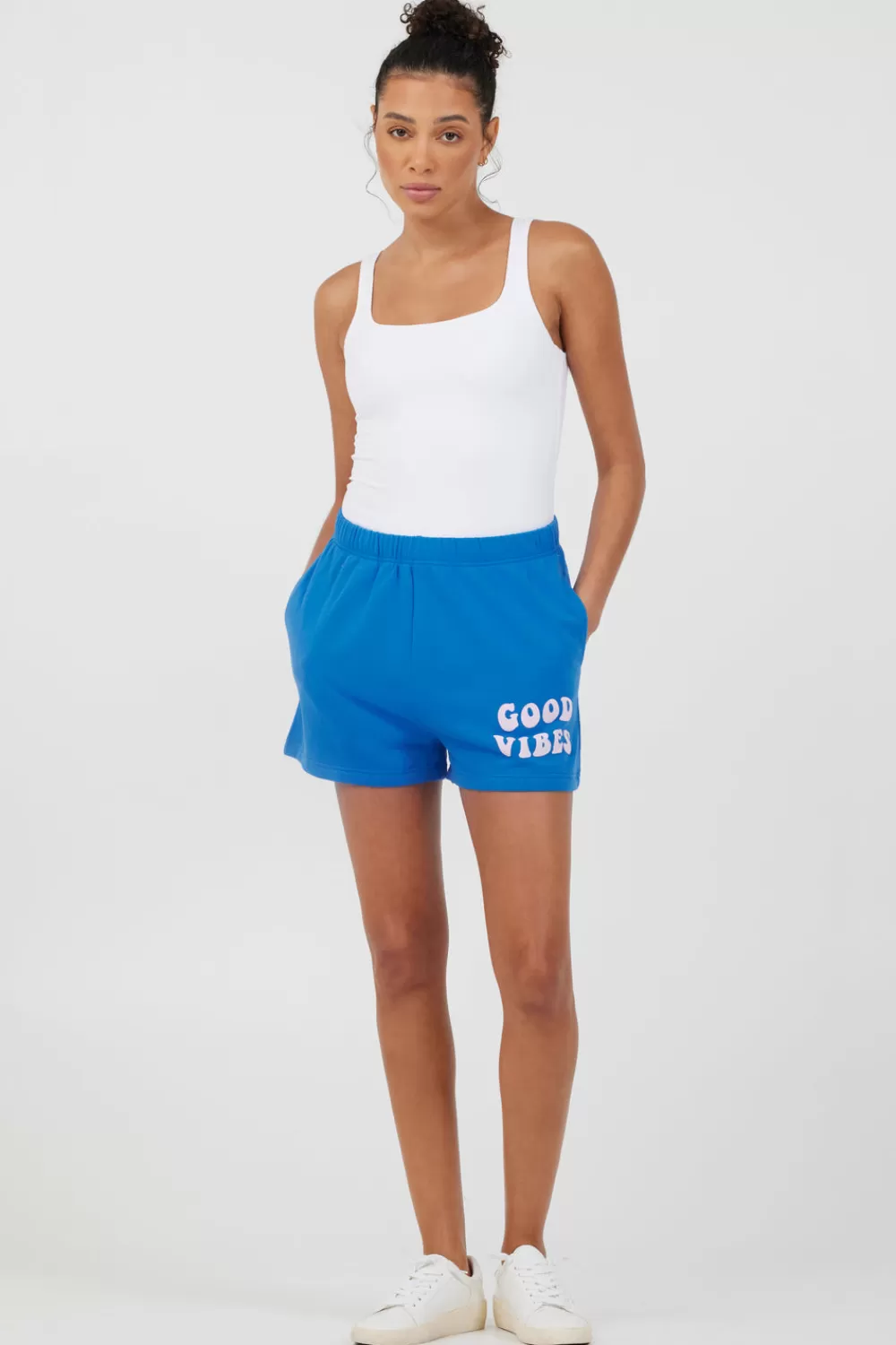 Vintage Havana Royal Blue W/ Pink Puff "Good Vibes" Surf Wash Shorts