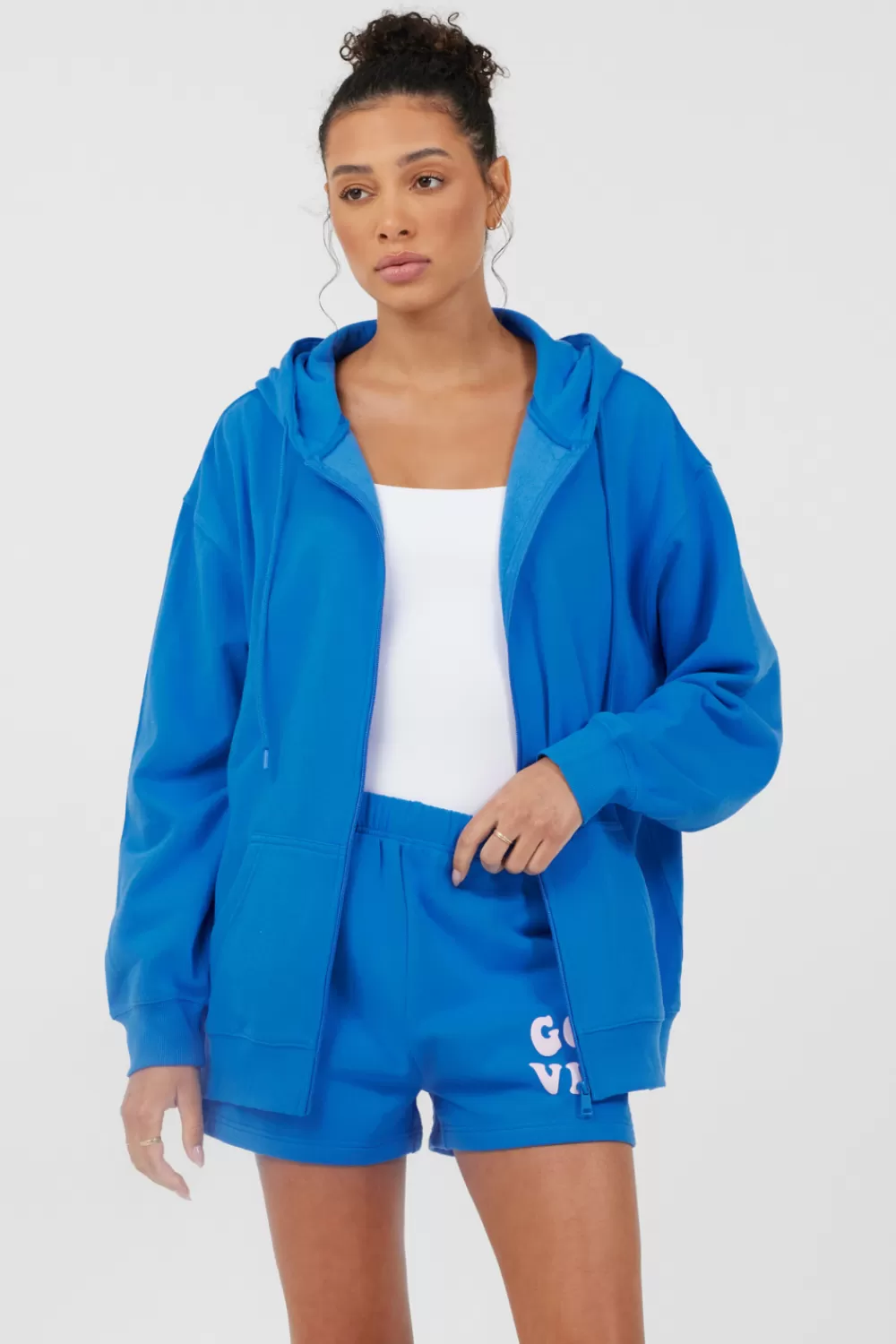 Vintage Havana Royal Blue W/ Pink Puff Zip Up Hoodie