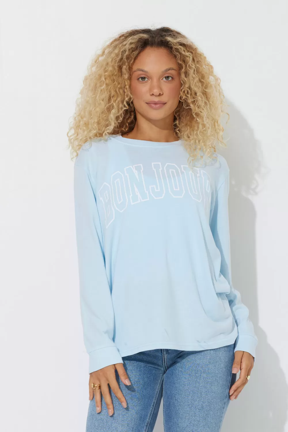 Vintage Havana Sky Blue "Bonjour" Pigment Dyed Long Sleeve Tee