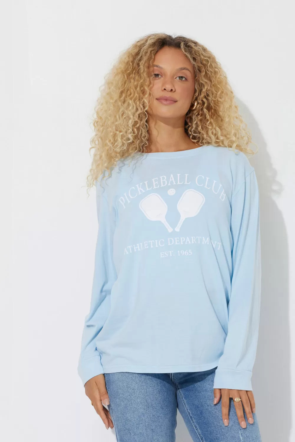 Vintage Havana Sky Blue "Pickleball Club" Pigment Dyed Long Sleeve Tee