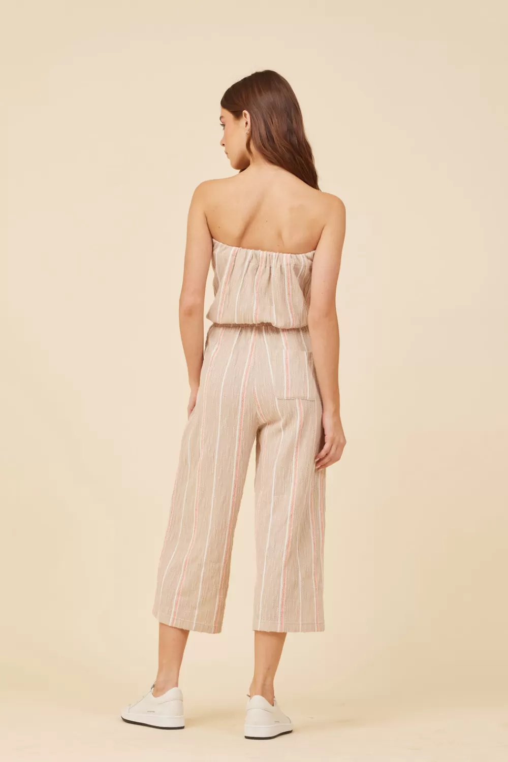 Vintage Havana Soft Tan W/ Mixed Stripes Textured Jumpsuit