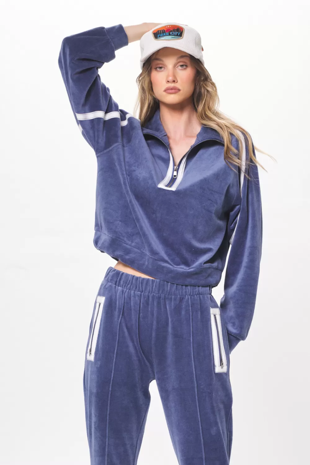 Vintage Havana Space Blue Brushed Corduroy Quarter Zip