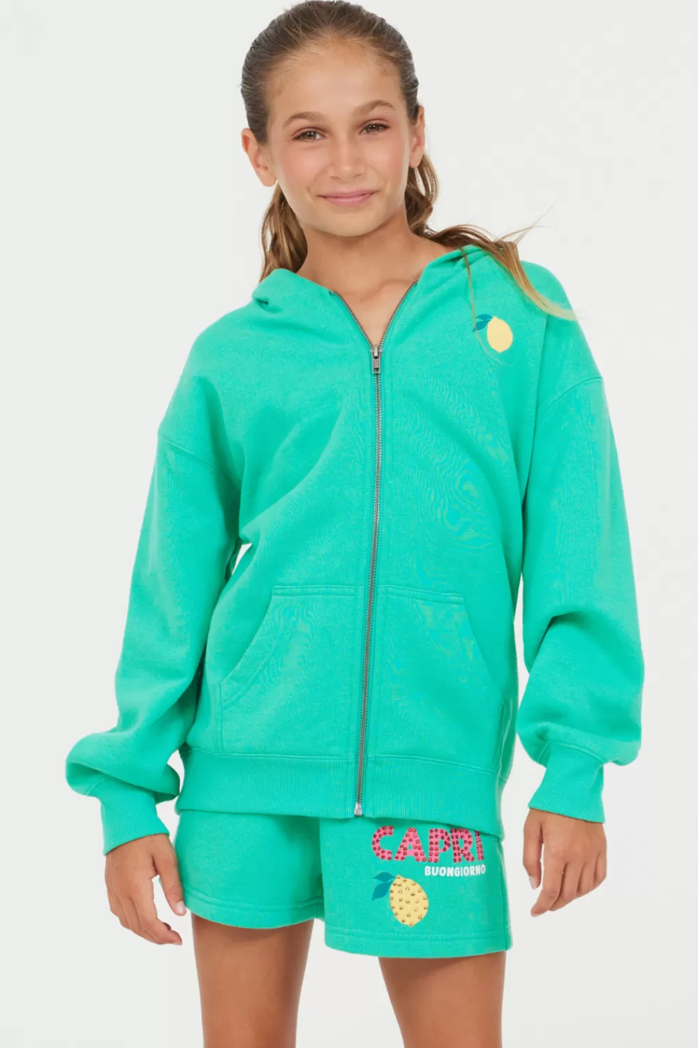 Kids Vintage Havana Surf Green Oversized Capri Zip Up Hoodie