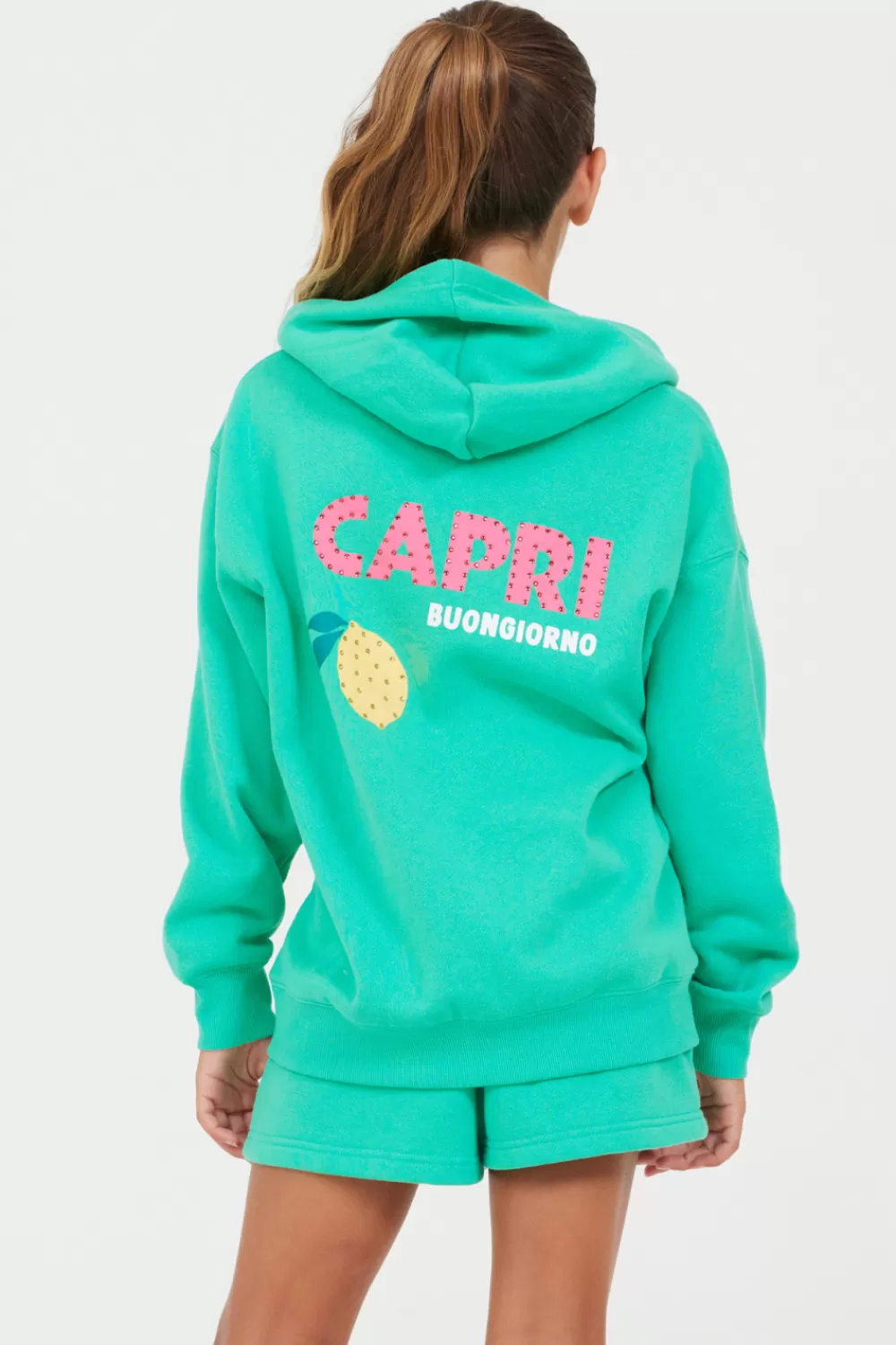 Kids Vintage Havana Surf Green Oversized Capri Zip Up Hoodie
