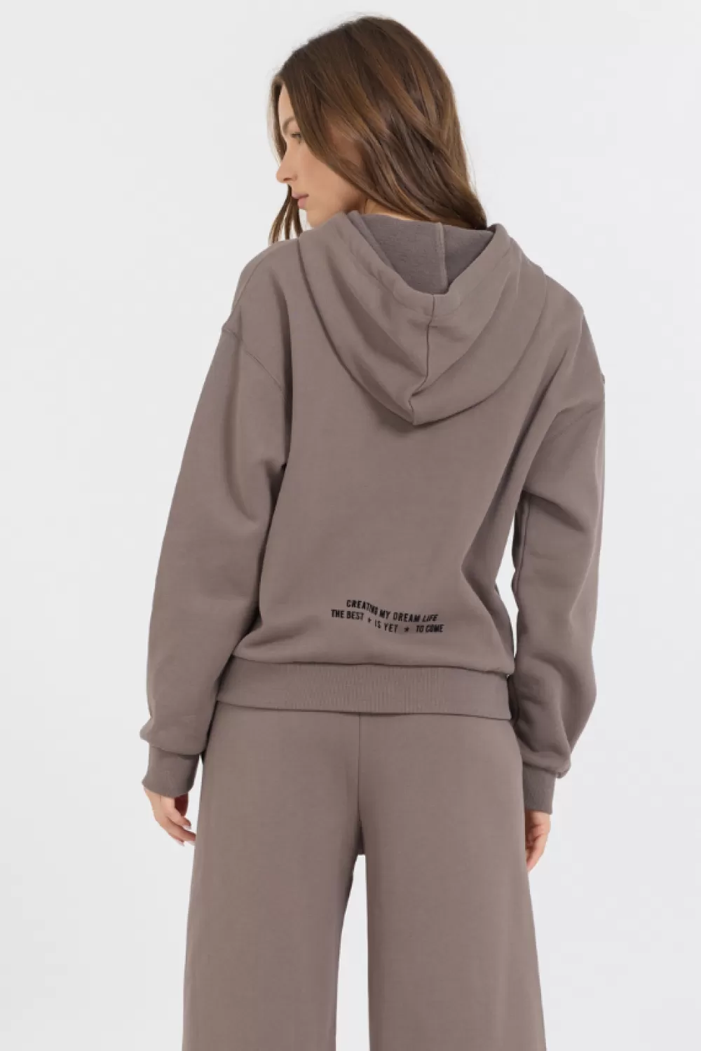 Vintage Havana Taupe Grey Fleece Hood Flocking Detail