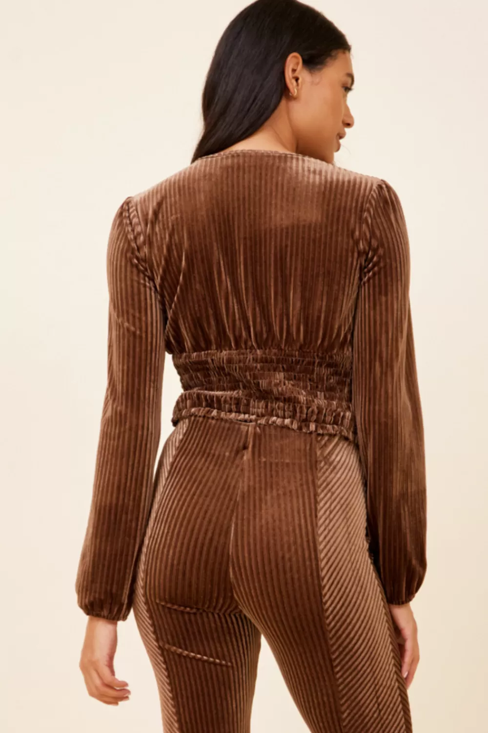 Vintage Havana Taupe Velvet Cord Ruched Top
