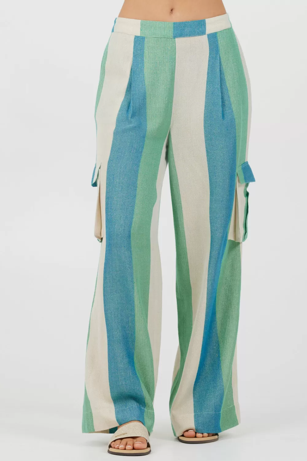 Vintage Havana Teal Green & Metallic Stripe Lightweight Pants