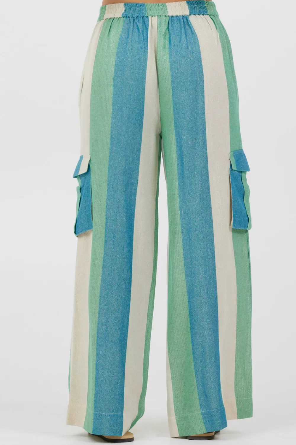 Vintage Havana Teal Green & Metallic Stripe Lightweight Pants