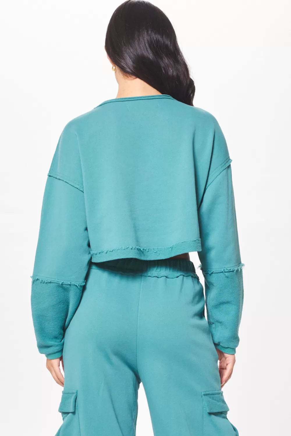 Vintage Havana Teal Green Terry Cargo Fleece Crewneck