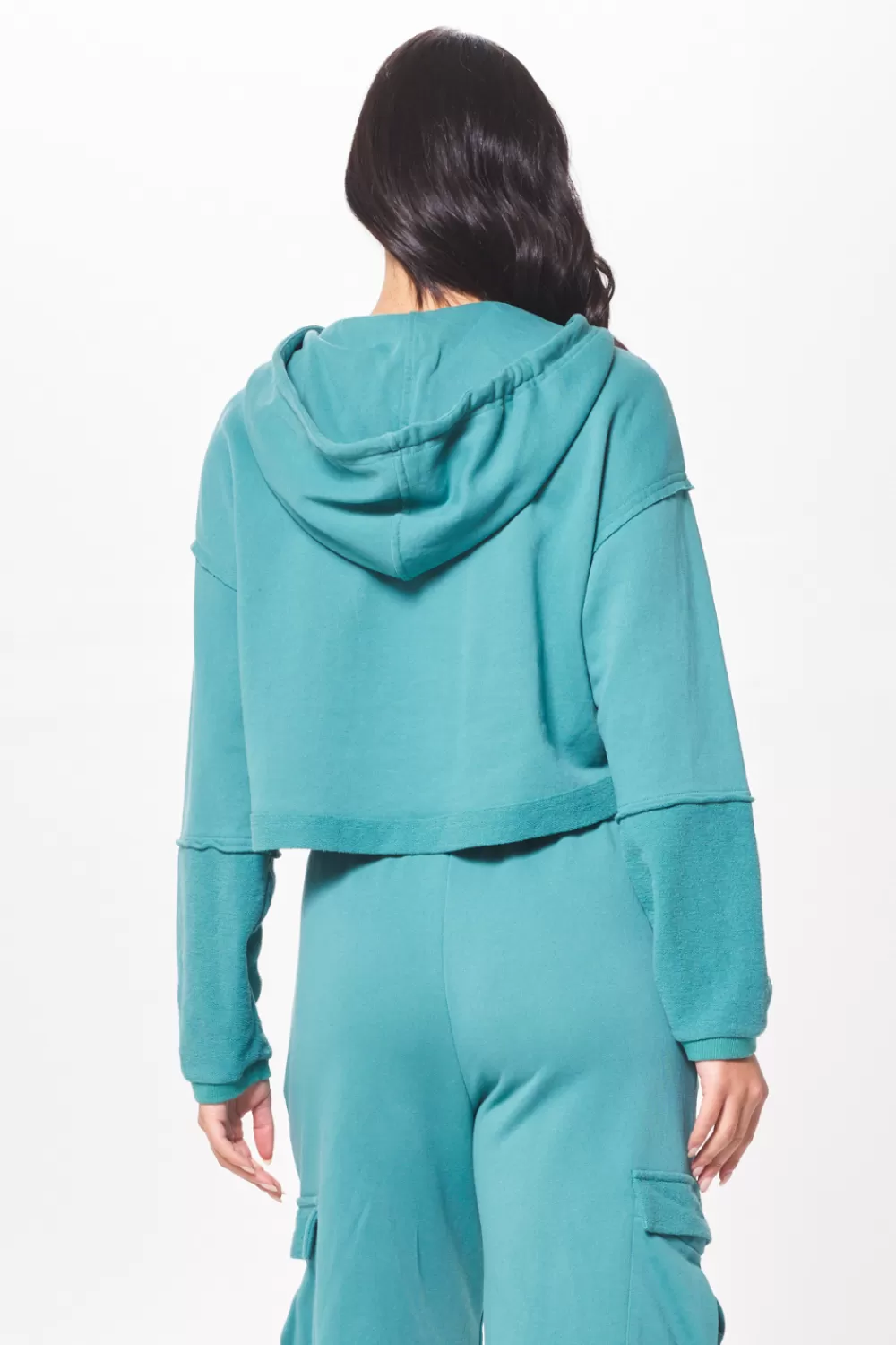Vintage Havana Teal Green Terry Cargo Fleece Hoodie