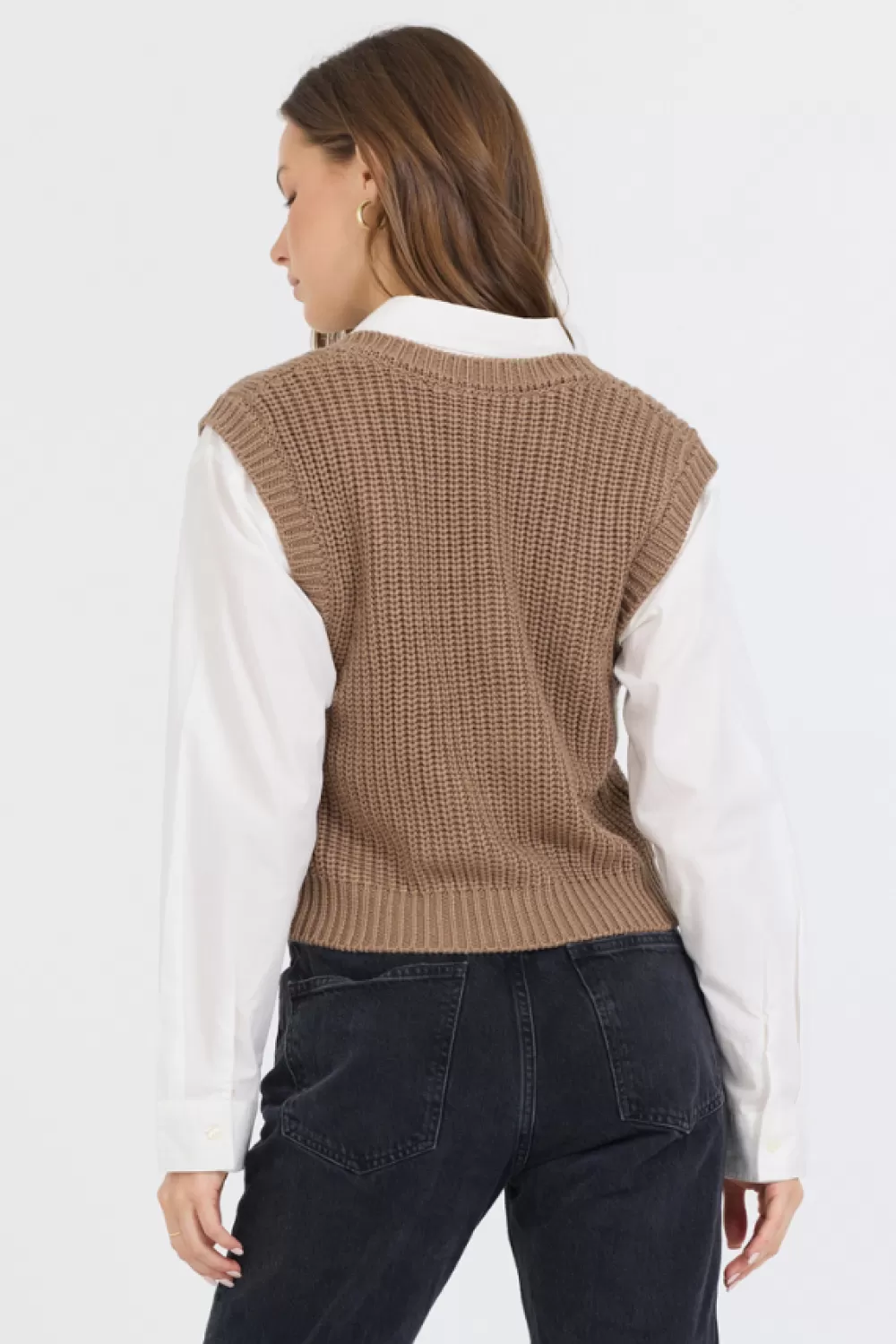 Vintage Havana Toffee W/ White Twofer Cropped Sweater Vest