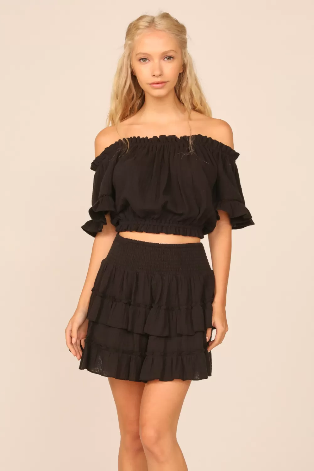Vintage Havana VH X OD - Black Gauze Off The Shoulder Bell Sleeve Top