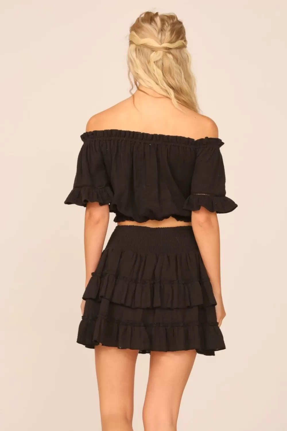 Vintage Havana VH X OD - Black Gauze Off The Shoulder Bell Sleeve Top
