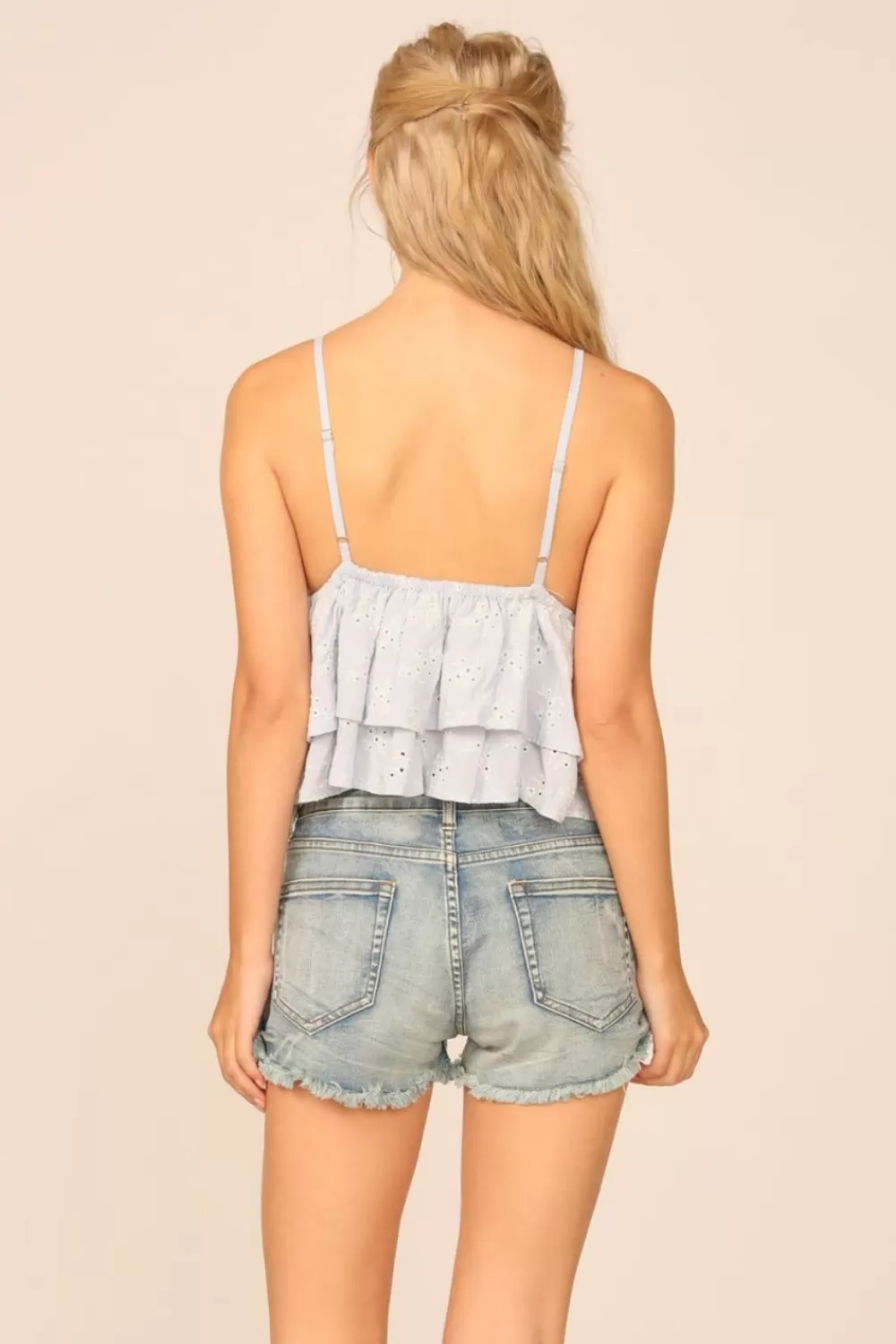 Vintage Havana VH X OD - Chambray Blue W/ Ivory Eyelet Ruffle Tank Top