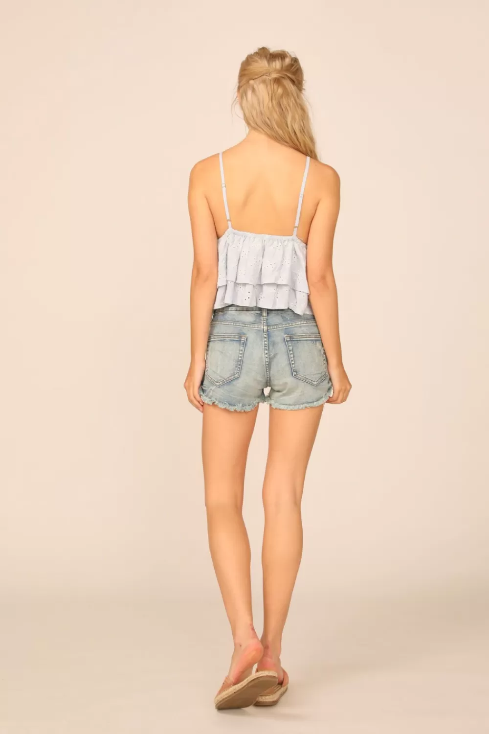 Vintage Havana VH X OD - Chambray Blue W/ Ivory Eyelet Ruffle Tank Top
