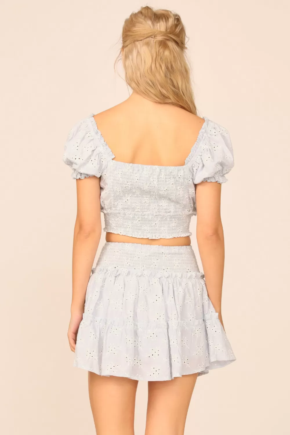 Vintage Havana VH X OD - Chambray Blue W/ Ivory Eyelet Smocked Crop Top
