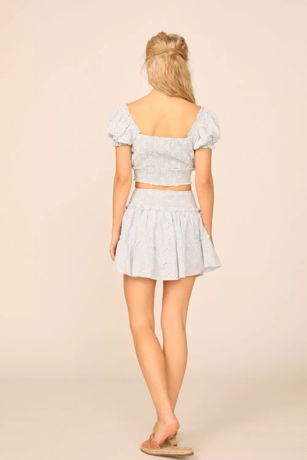 Vintage Havana VH X OD - Chambray Blue W/ Ivory Eyelet Smocked Crop Top