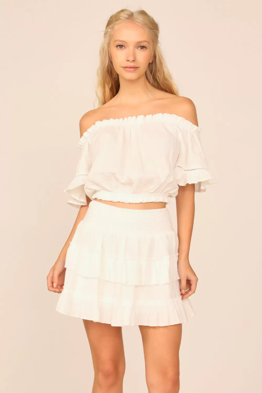 Vintage Havana VH X OD - White Gauze Off The Shoulder Bell Sleeve Top