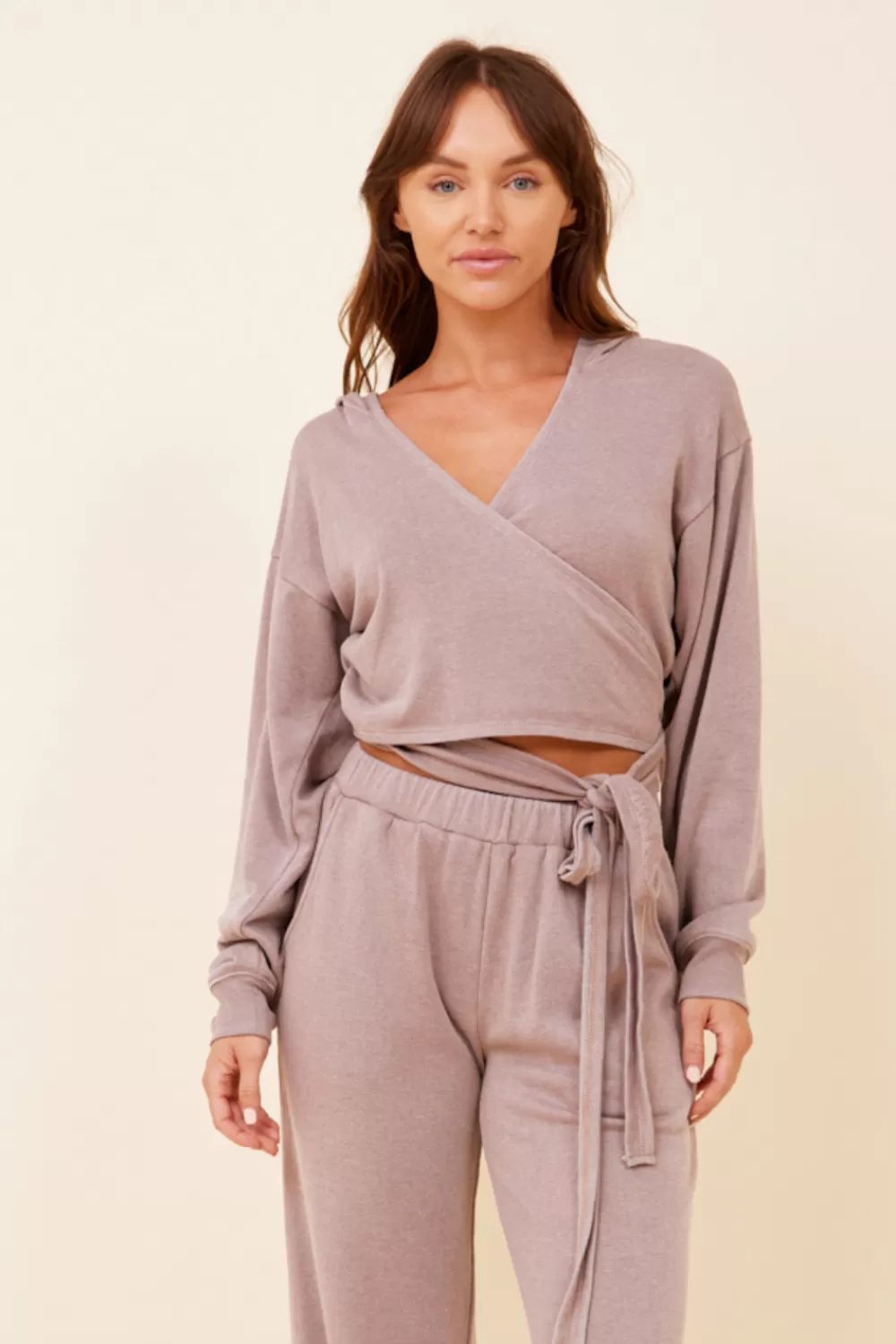 Vintage Havana Washed Cobblestone Lightweight Fleece Surplice Hoodie