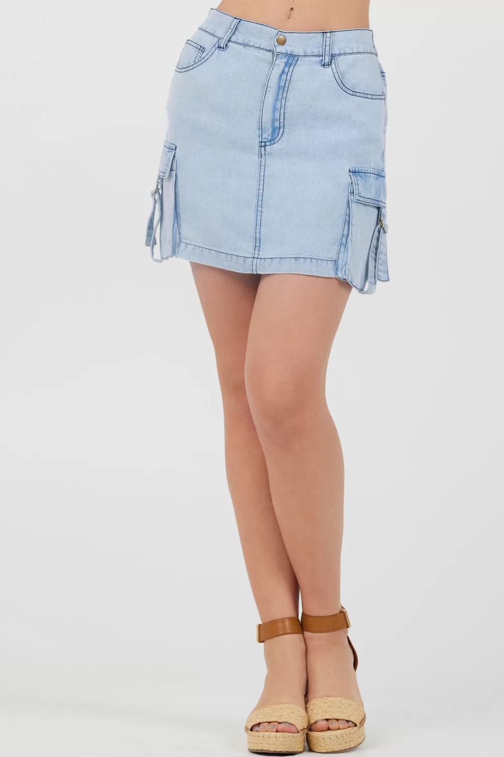 Vintage Havana Washed Denim Tencel Cargo Pocket Skirt