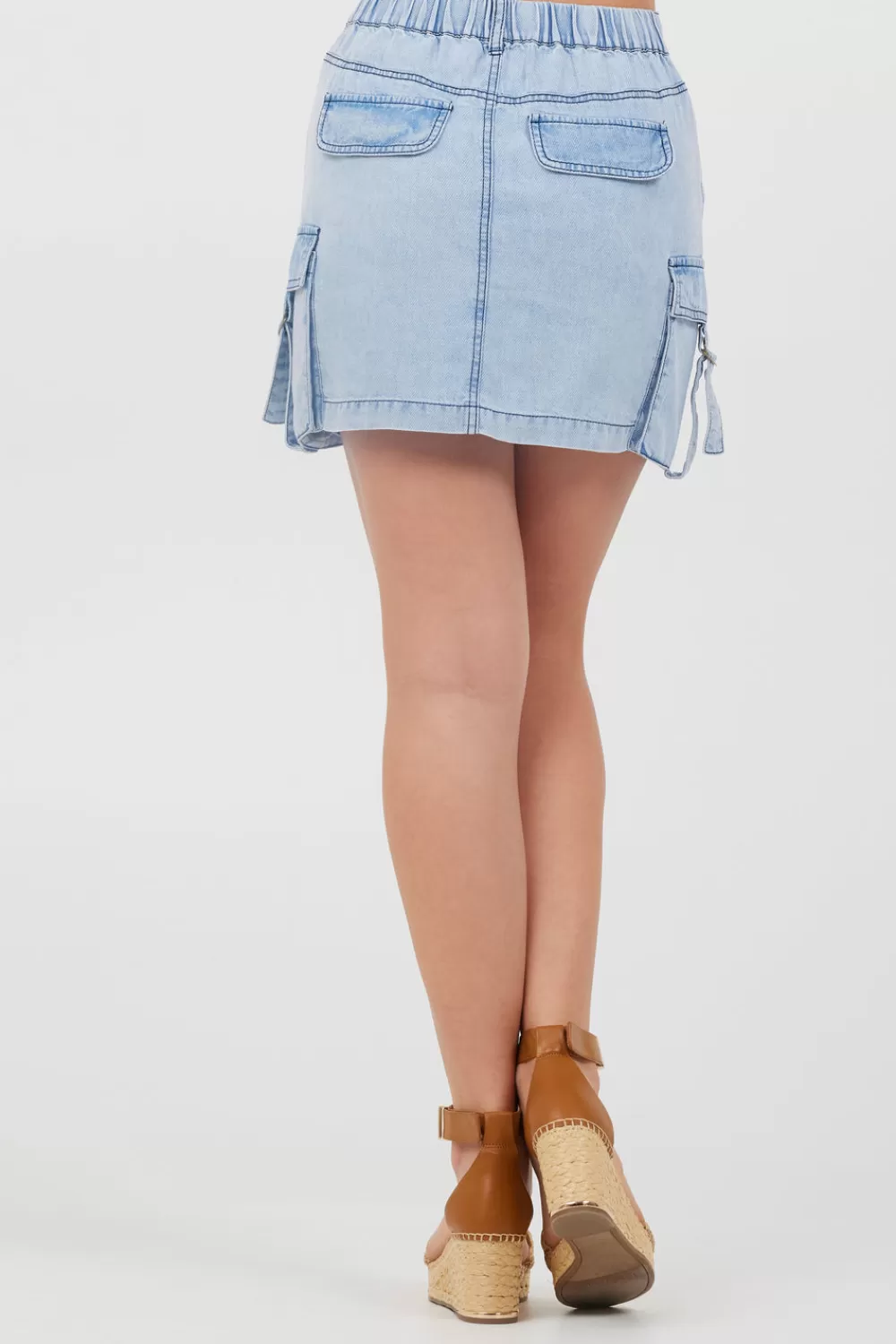 Vintage Havana Washed Denim Tencel Cargo Pocket Skirt