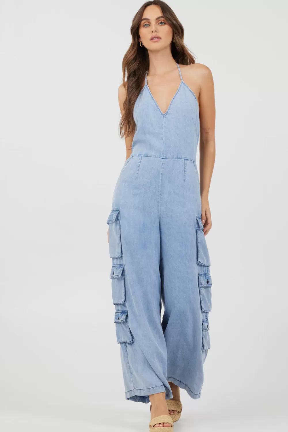 Vintage Havana Washed Denim Tencel Jumpsuit