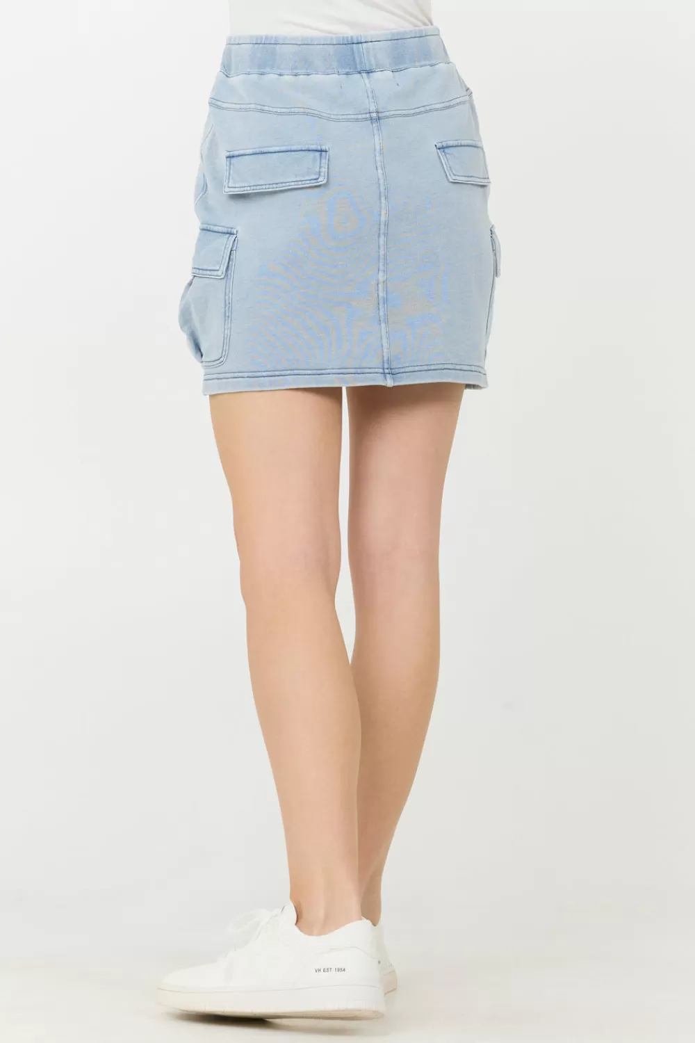 Vintage Havana Washed Denim Terry Fleece Cargo Skirt