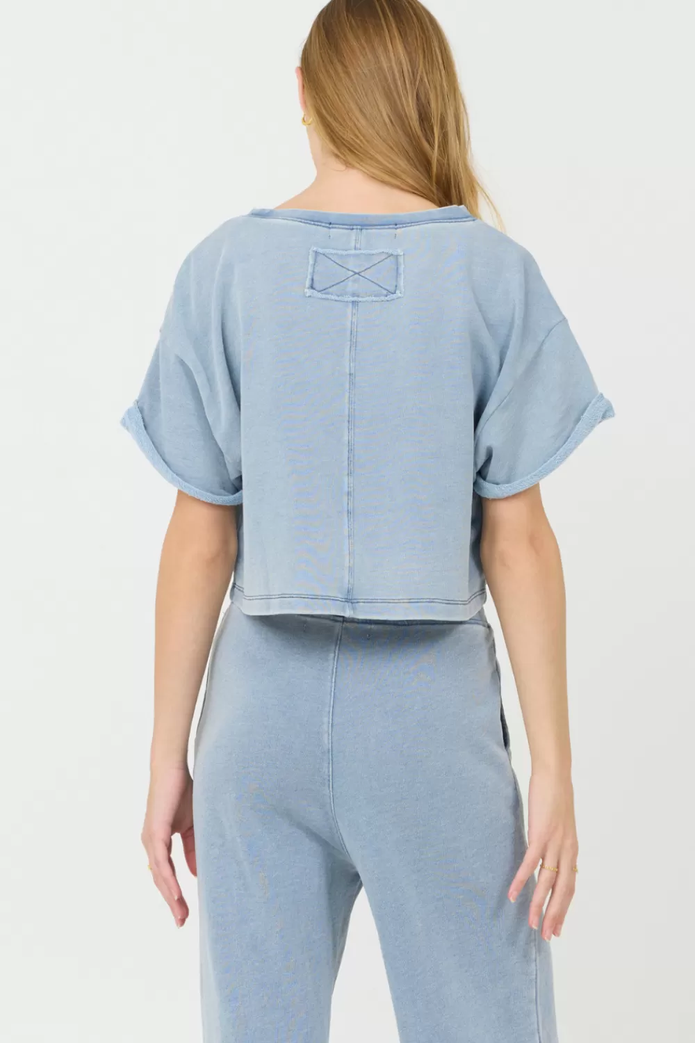 Vintage Havana Washed Denim Terry Fleece Cropped Shirt