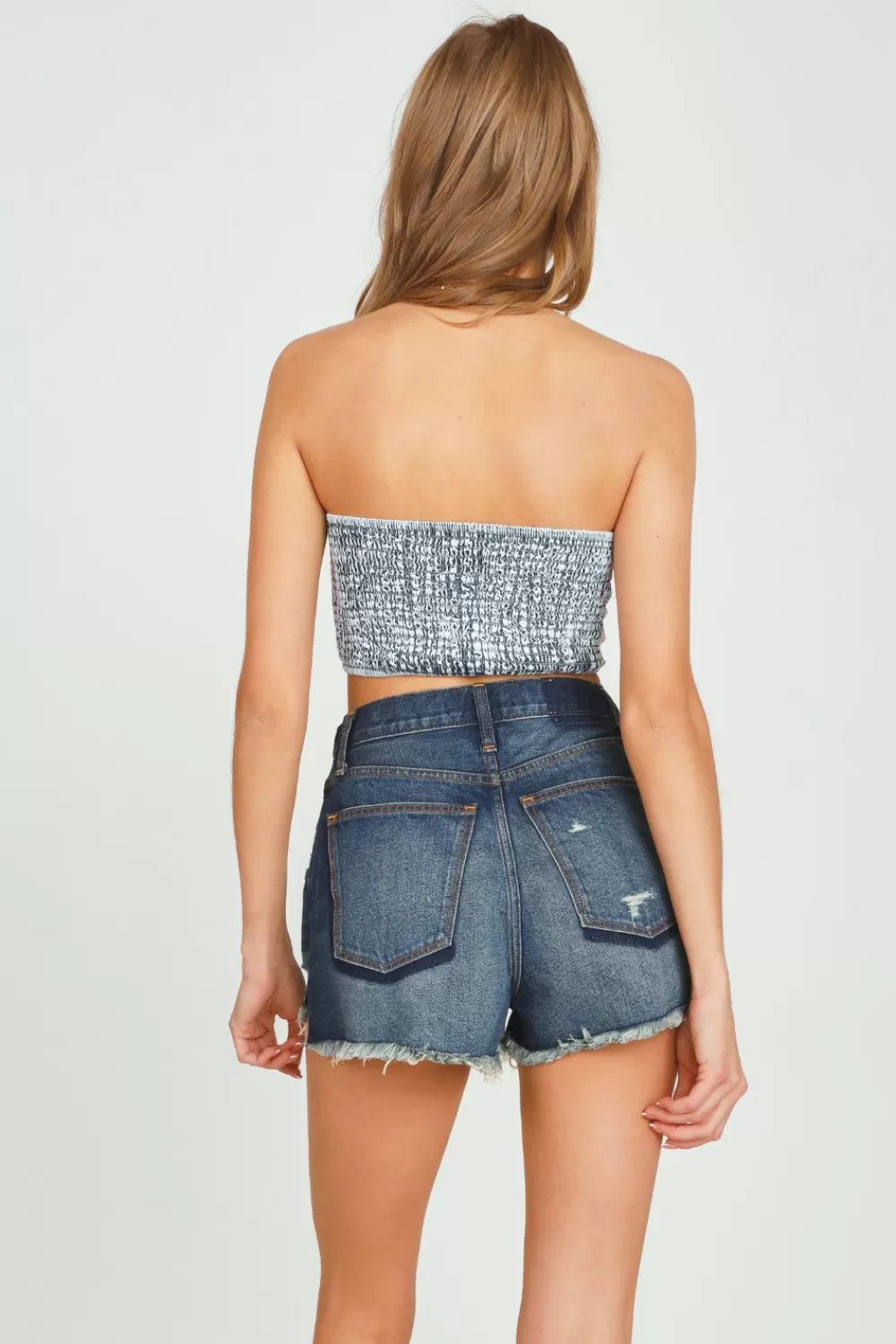 Vintage Havana Washed Denim Tie Front Bandeau Top