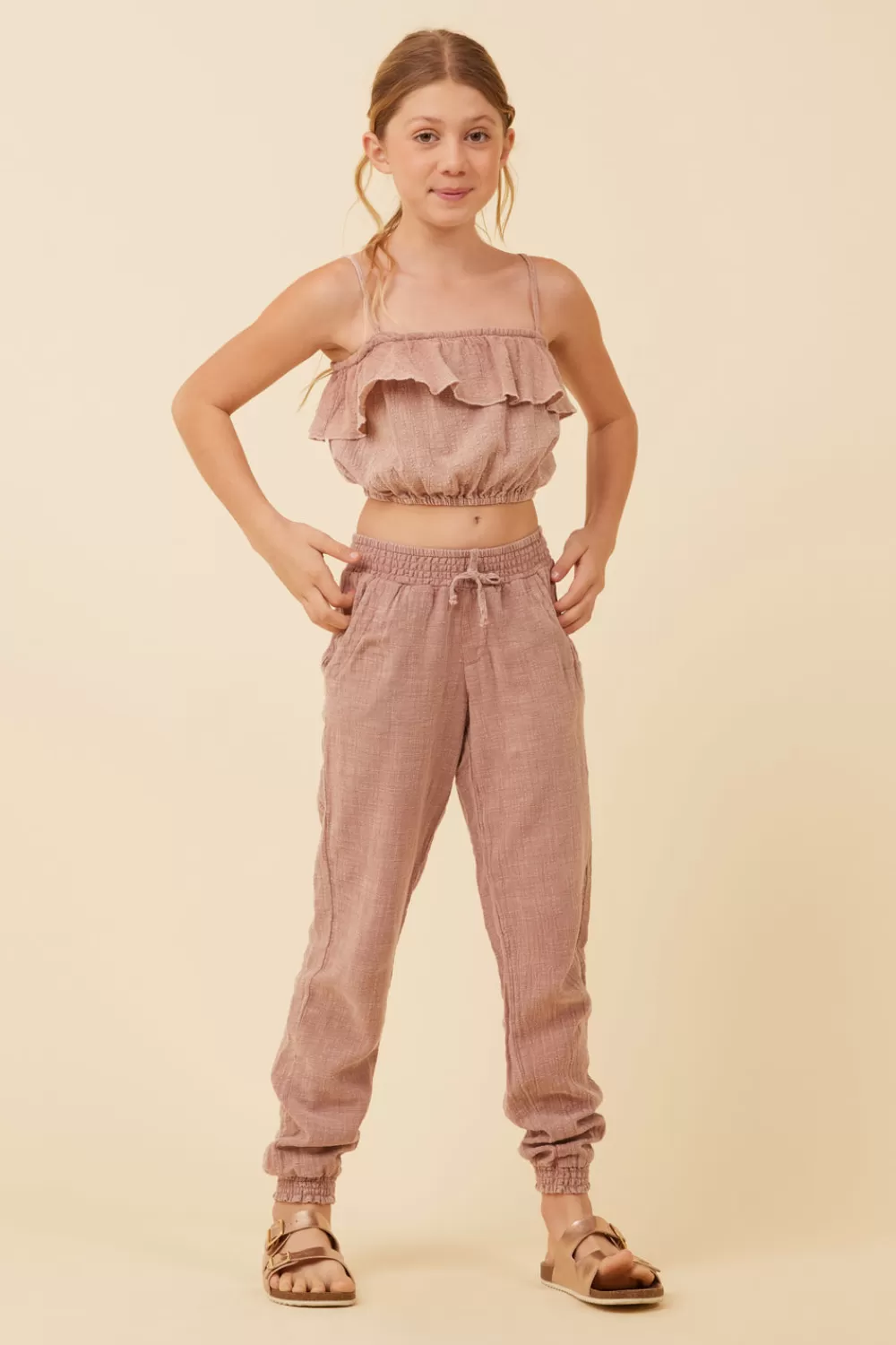 Kids Vintage Havana Washed Mauve Texture Ruffle Tube Top