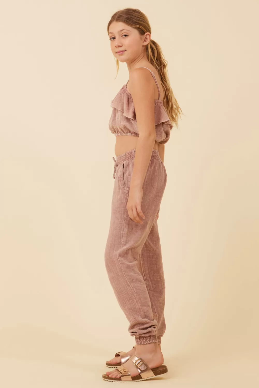 Kids Vintage Havana Washed Mauve Texture Ruffle Tube Top