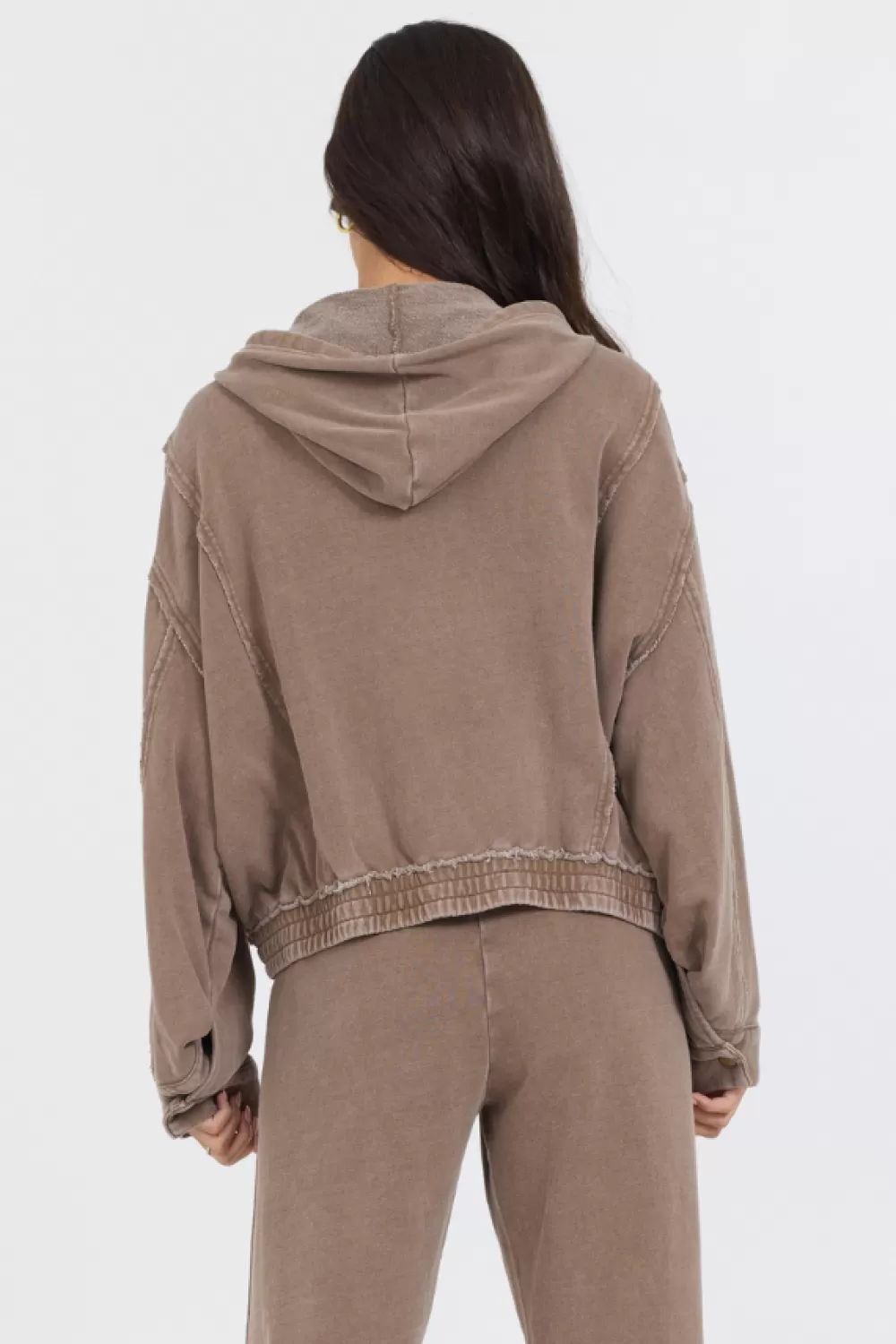 Vintage Havana Washed Mocha Garment Dye French Terry Zip Up Hoodie
