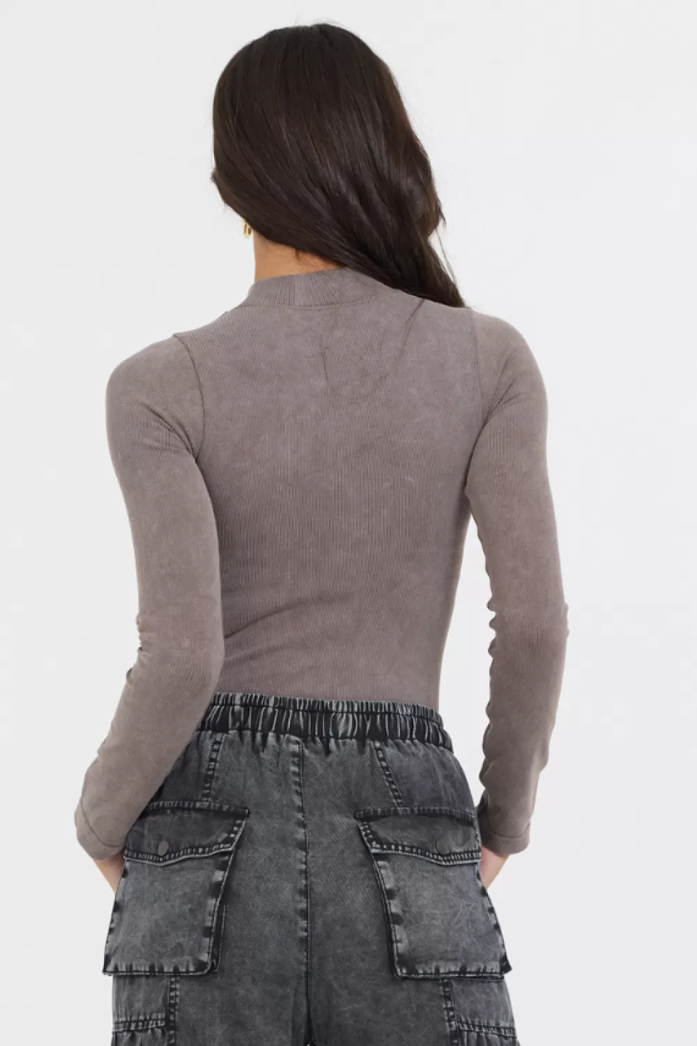 Vintage Havana Washed Taupe Seamless Mock Neck Top