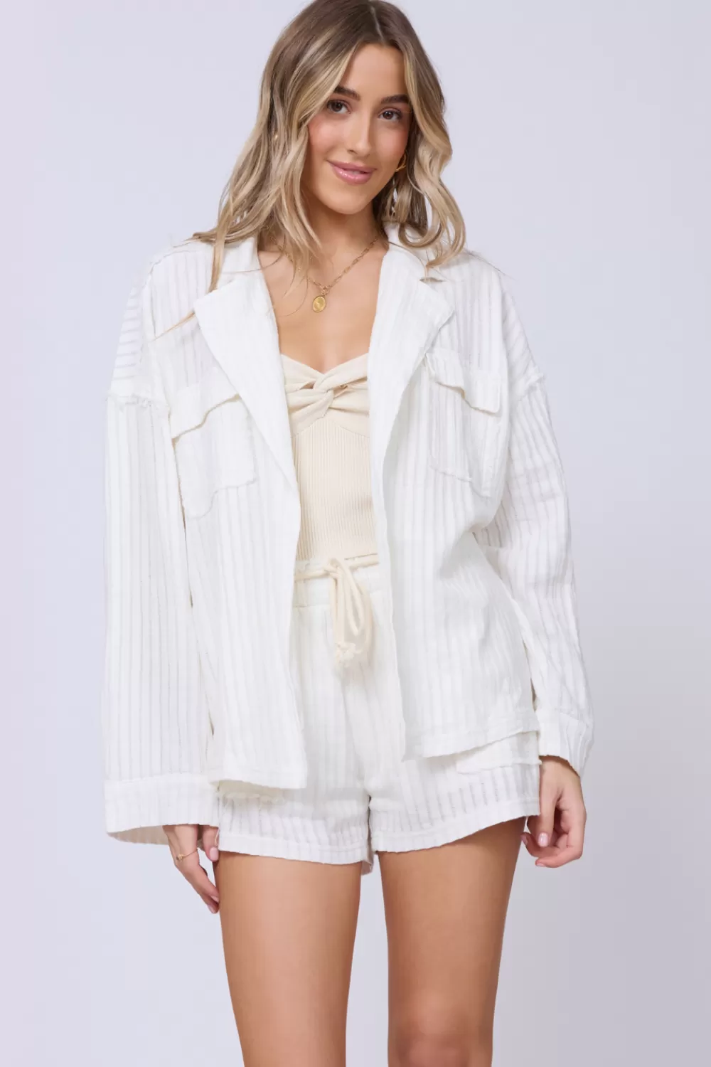 Vintage Havana White Cotton Relaxed Blazer