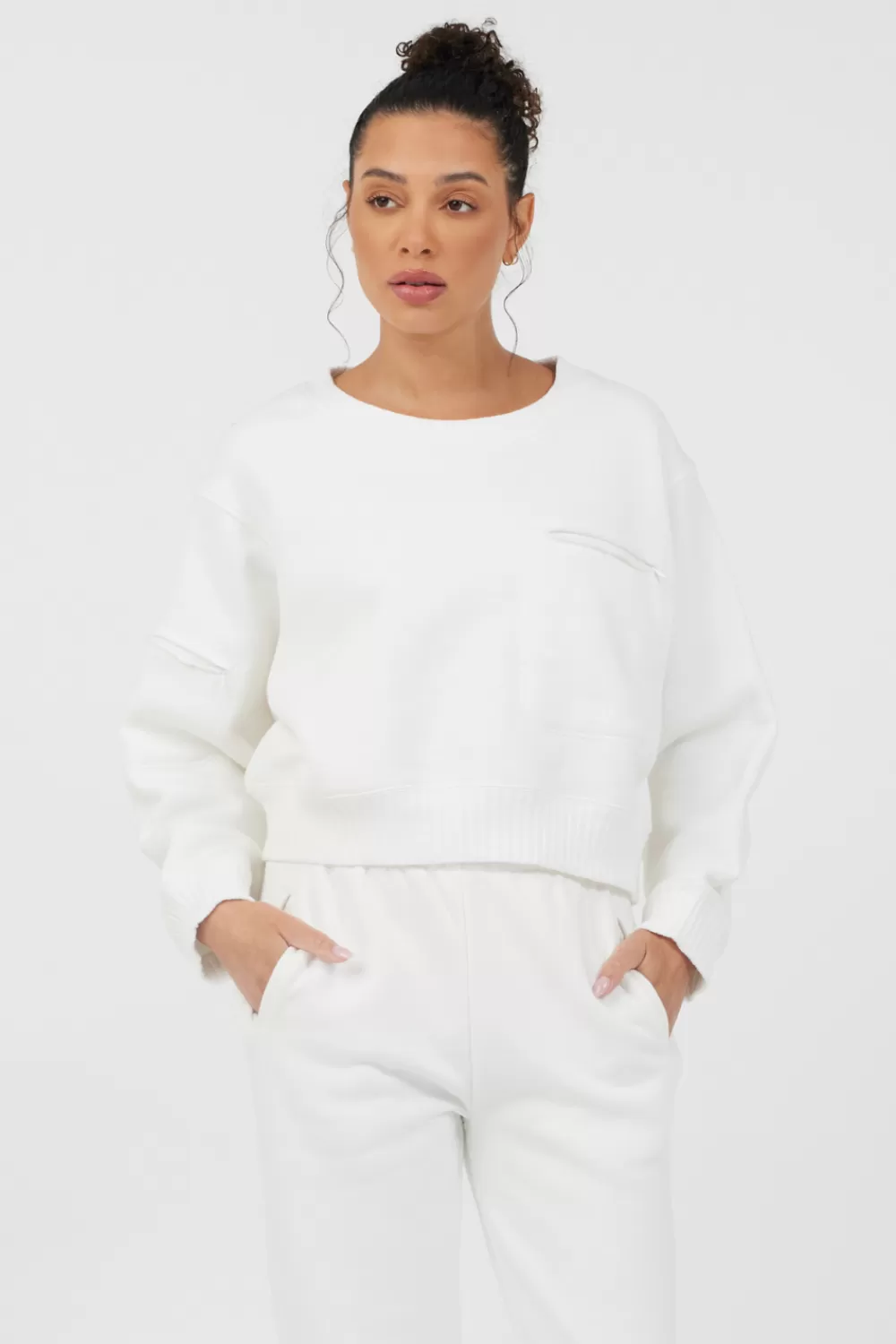 Vintage Havana White Essential Fleece Crewneck
