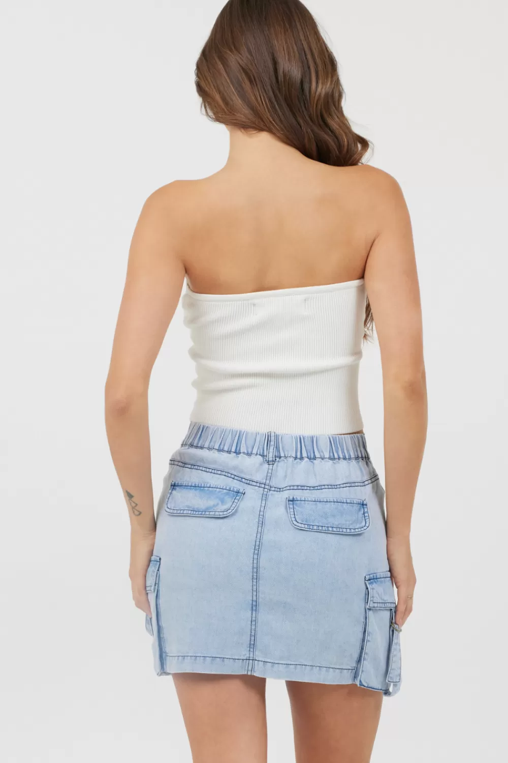 Vintage Havana White Rib Knit Twist Front Tube Top