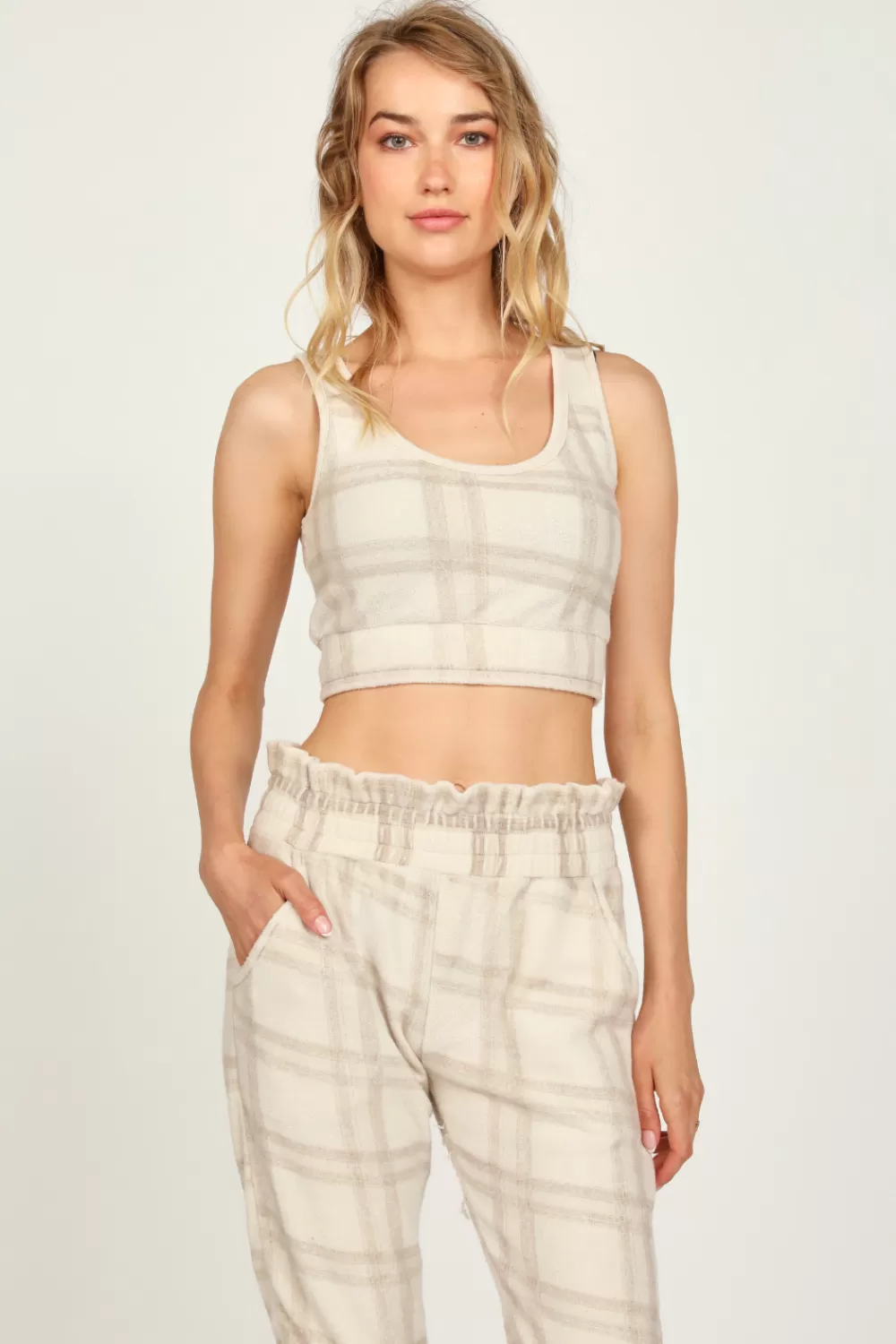 Vintage Havana Winter Plaid Reverse Burnout Crop Top