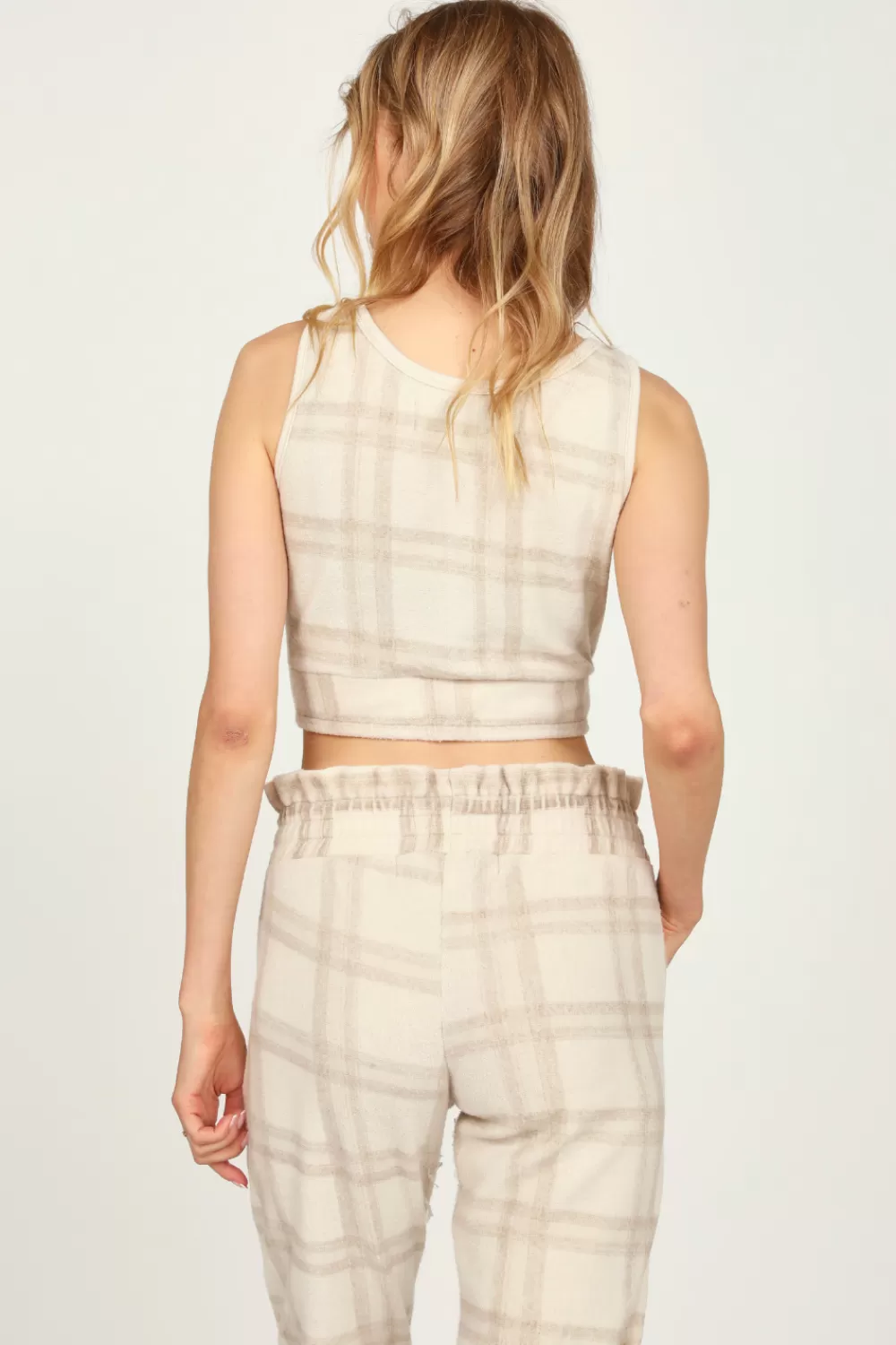Vintage Havana Winter Plaid Reverse Burnout Crop Top